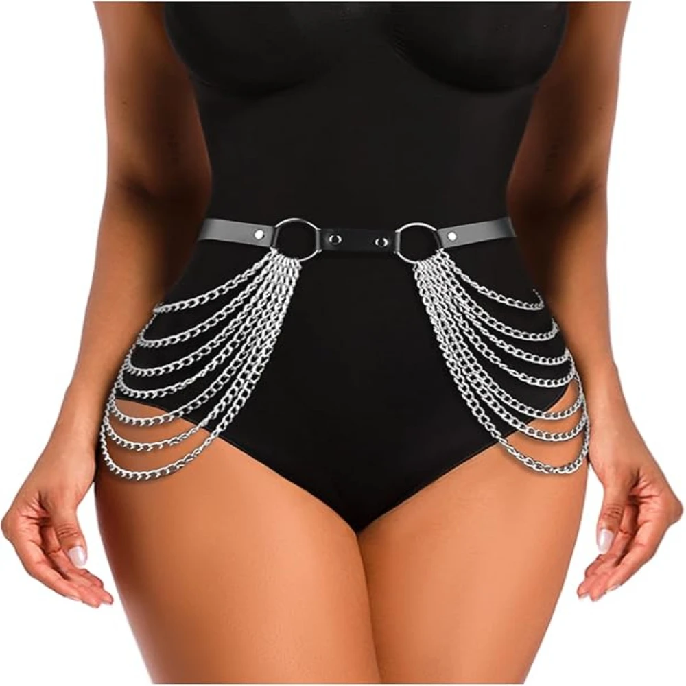 Ceinture à chaîne en cuir pour femmes, accessoires Sexy de retenue des hanches, vêtements et accessoires de style Punk, ceinture à chaîne de rue BDSM