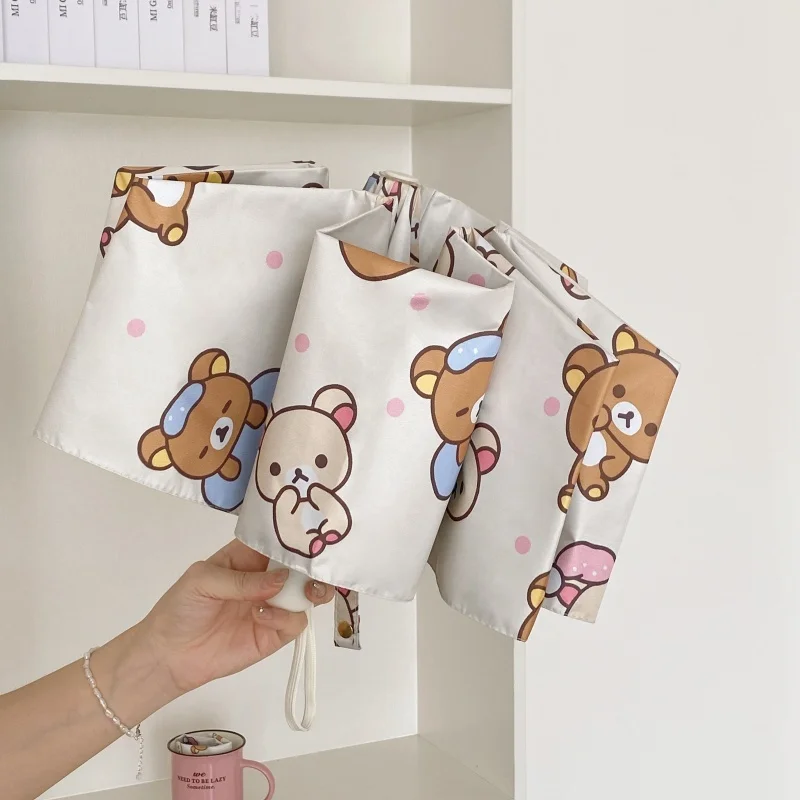 Rilakkuma Parasol Umbrella New Anime Relax Bear Beach Umbrellas Summer Outdoors Sunscreen Ultraviolet-Proof Fold Rain Gear Gift