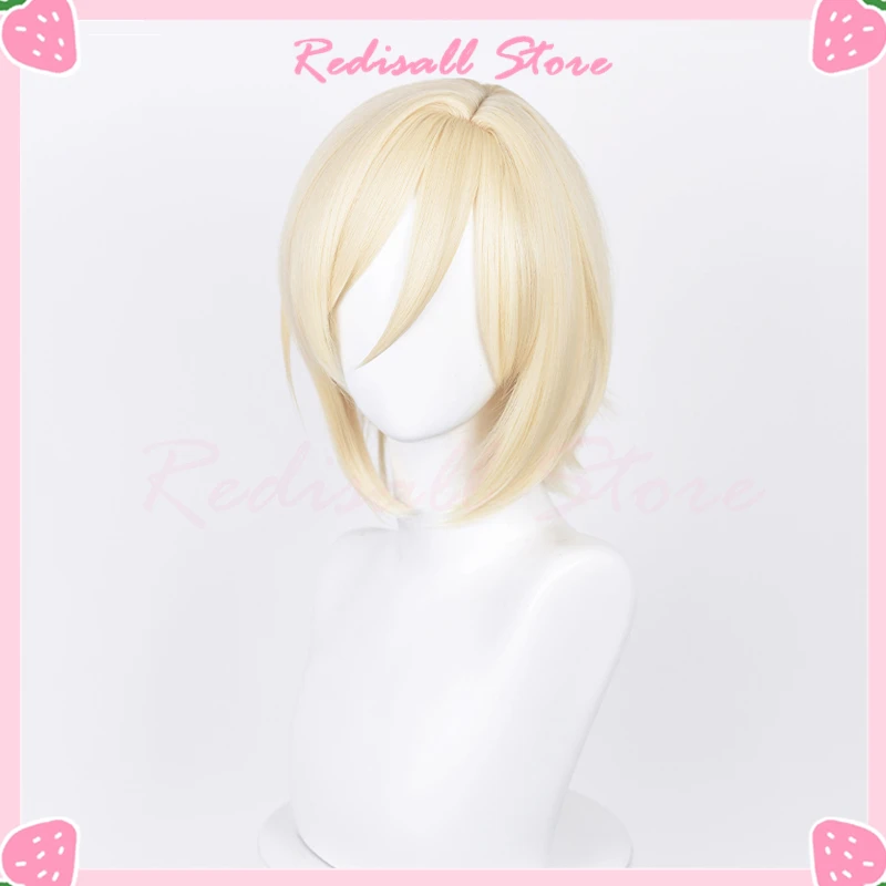 Tenshouin Eichi Peluca de Cosplay para hombres y mujeres, cabello sintético corto, Rubio pálido fino, conjunto de juego de Halloween, tocado de cómic de superestrellas