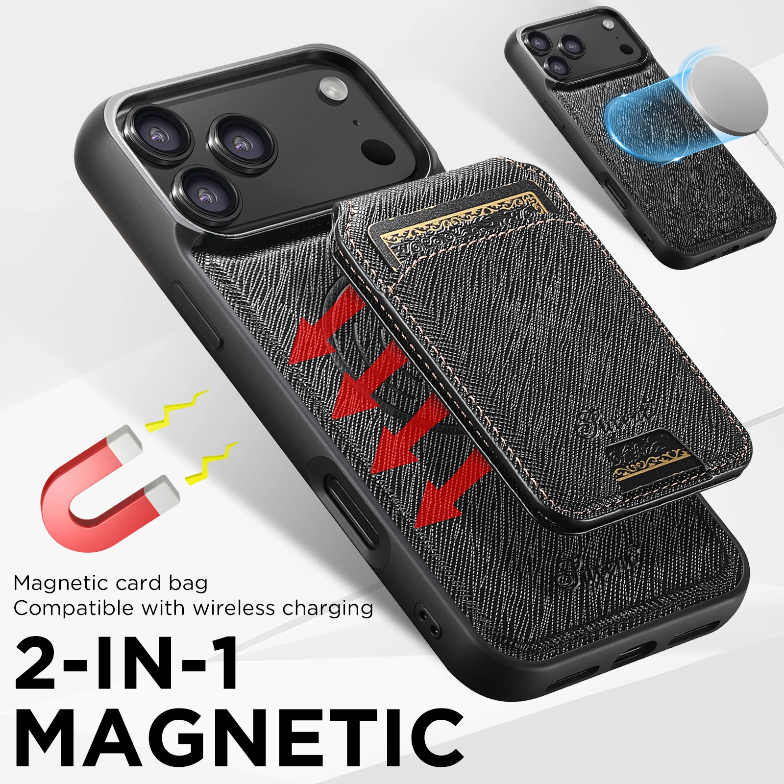 

Magnetic Wallet Card holder Case for iphone 17 Pro Max,17 air Luxury Leather Cover,Support wireless charging