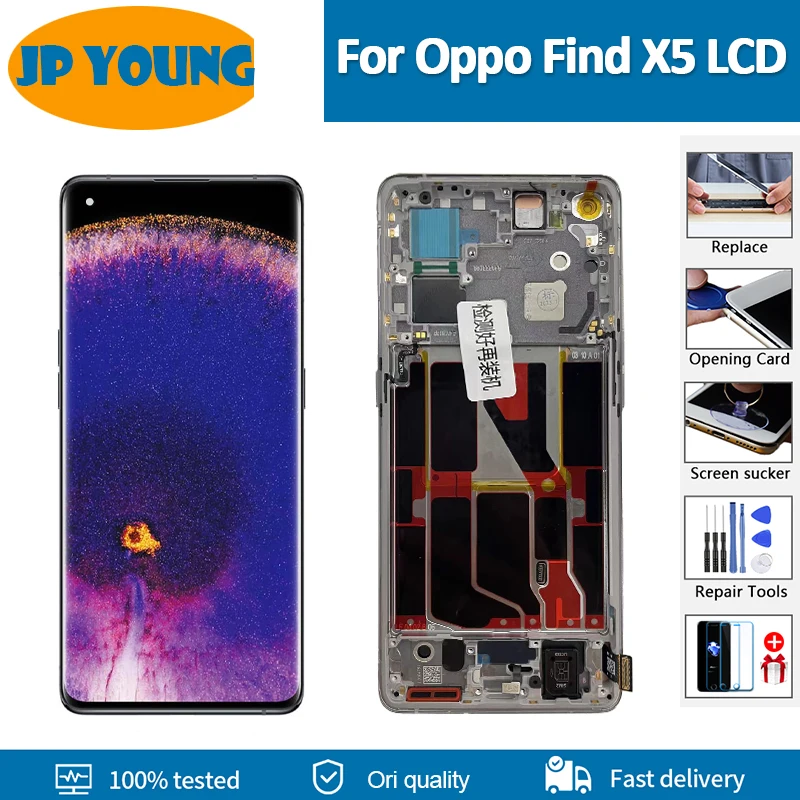 

6.55"Original AMOLED For OPPO Find X5 LCD Frame Display Screen Touch Panel Digitizer For Findx5 lcd CPH2307 PFFM10 Touch Screen