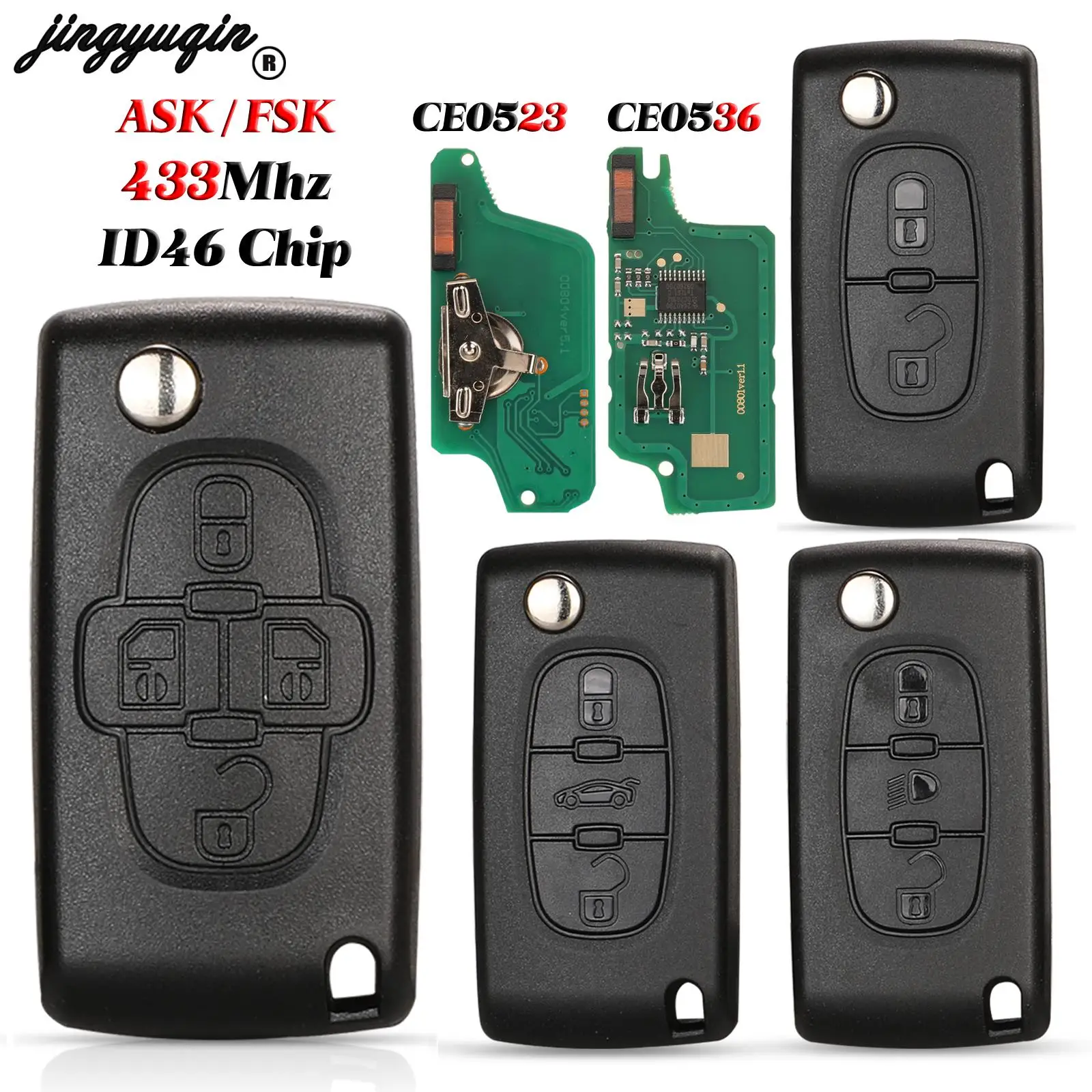 

Jingyuqin 2/3b для 206 307 308 407 Partner для C3 Berlingo Xsara Flip Remote Ask Fsk 433 МГц Ce0523 /36