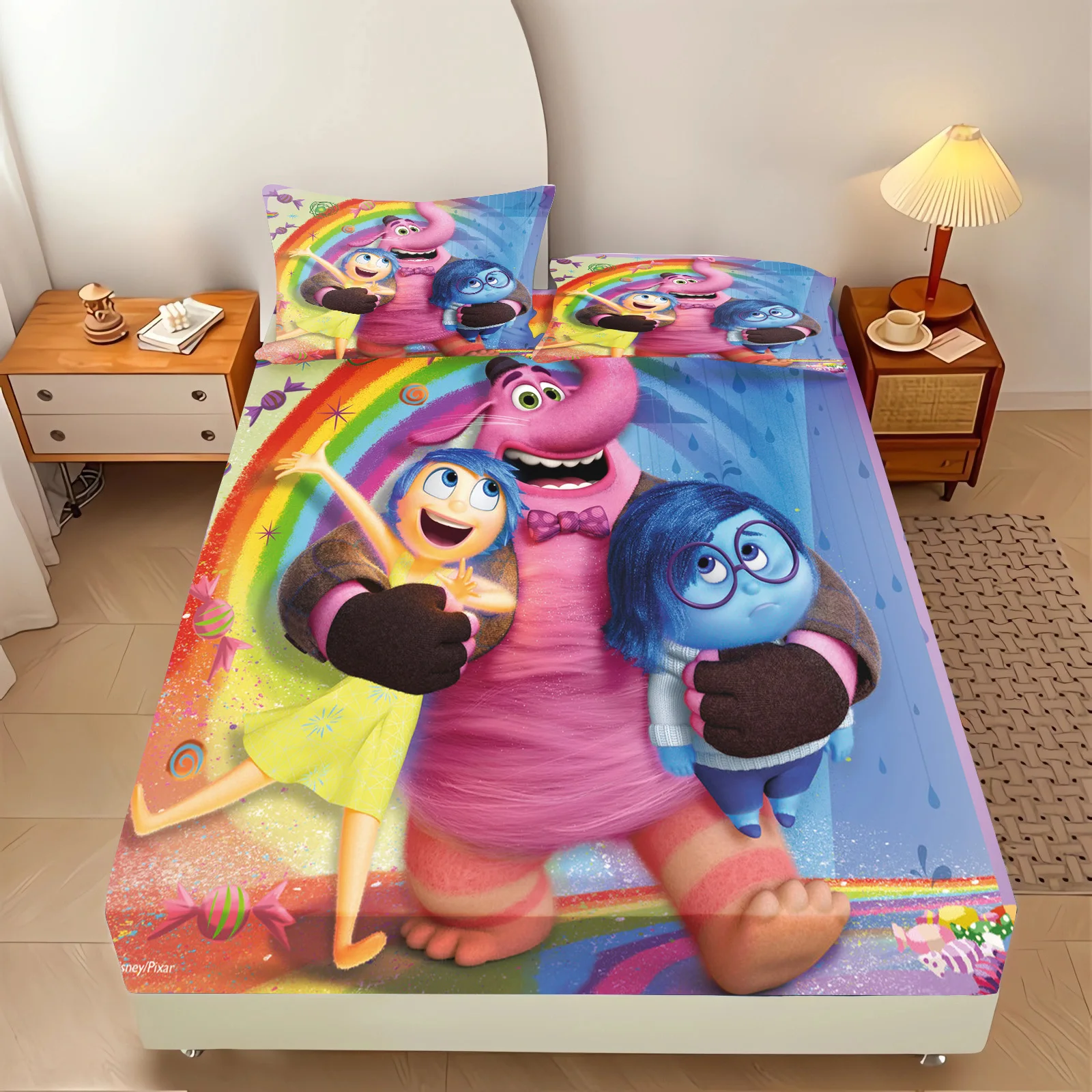 Inside Out  100% Polyester With Pillowcas Bedding Set  Fitted Sheet Bed Cover Full 3D Printed Children'S