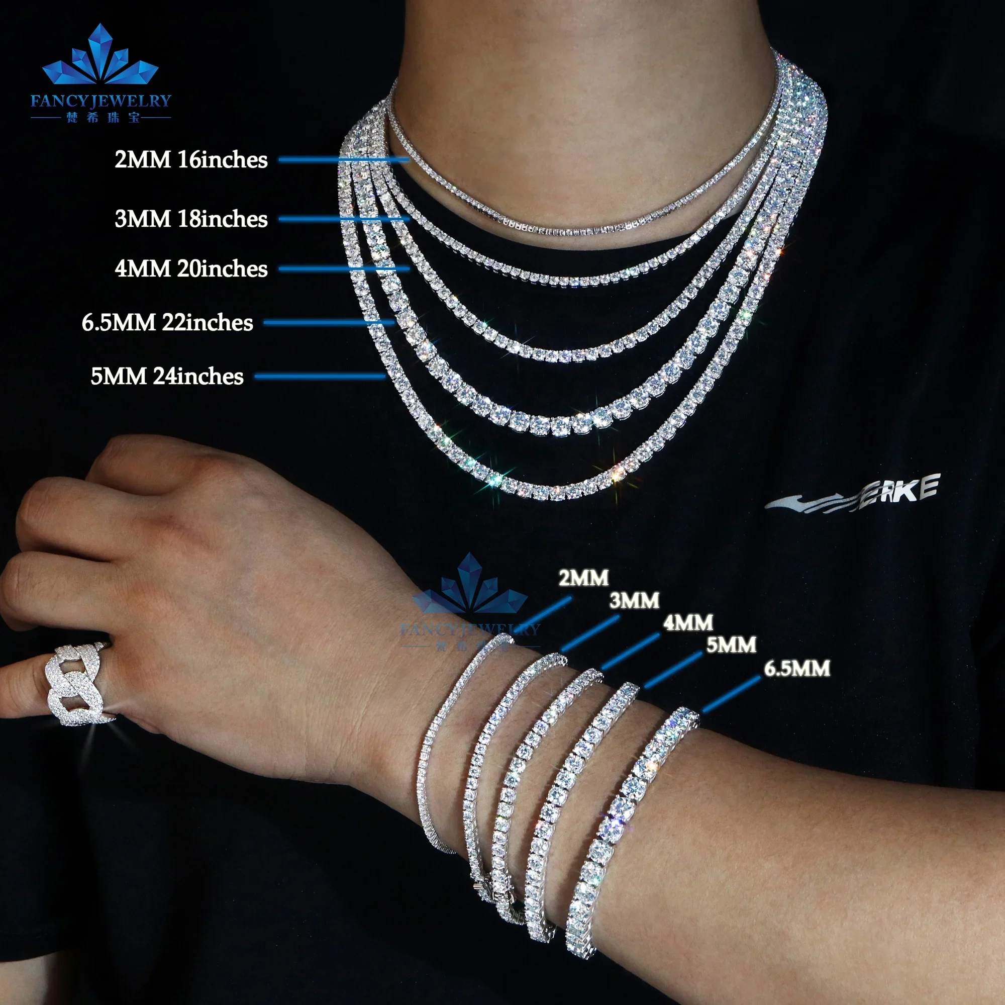 Unisex Jewelry Crafted With 925 silver Tennis Chain With Fully  VVs Clarity Iced Out Moissanite Diamonds Chain