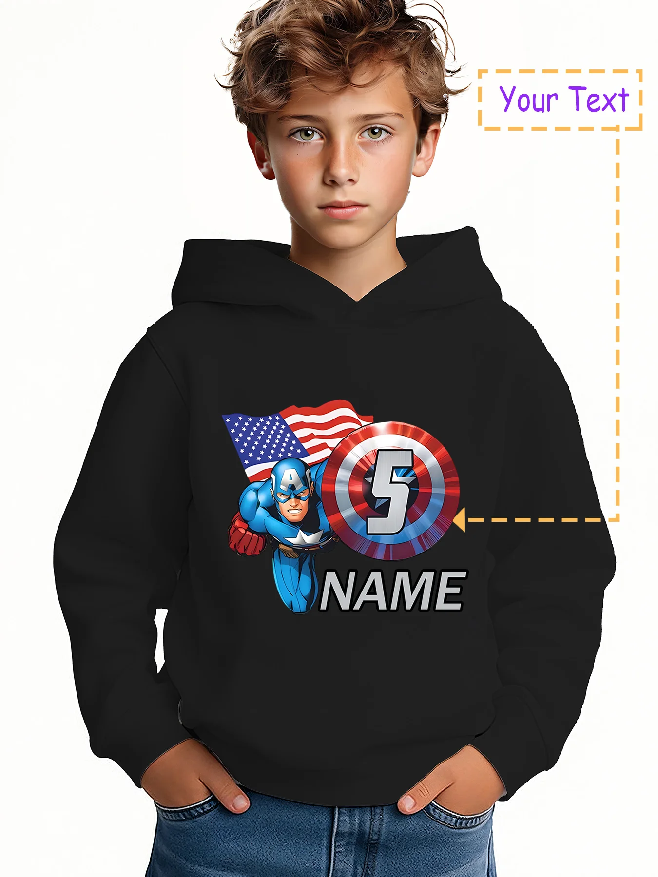 

MINISO Captain America's birthday commemorative hoodie - Captain America holding a shield with the number 5, a birthday exclusiv