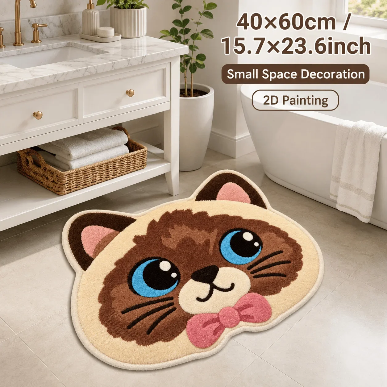 VIKAMA Popular cute kitten special-shaped floor mat imitation cashmere cool foot mat bathroom shower floor mat