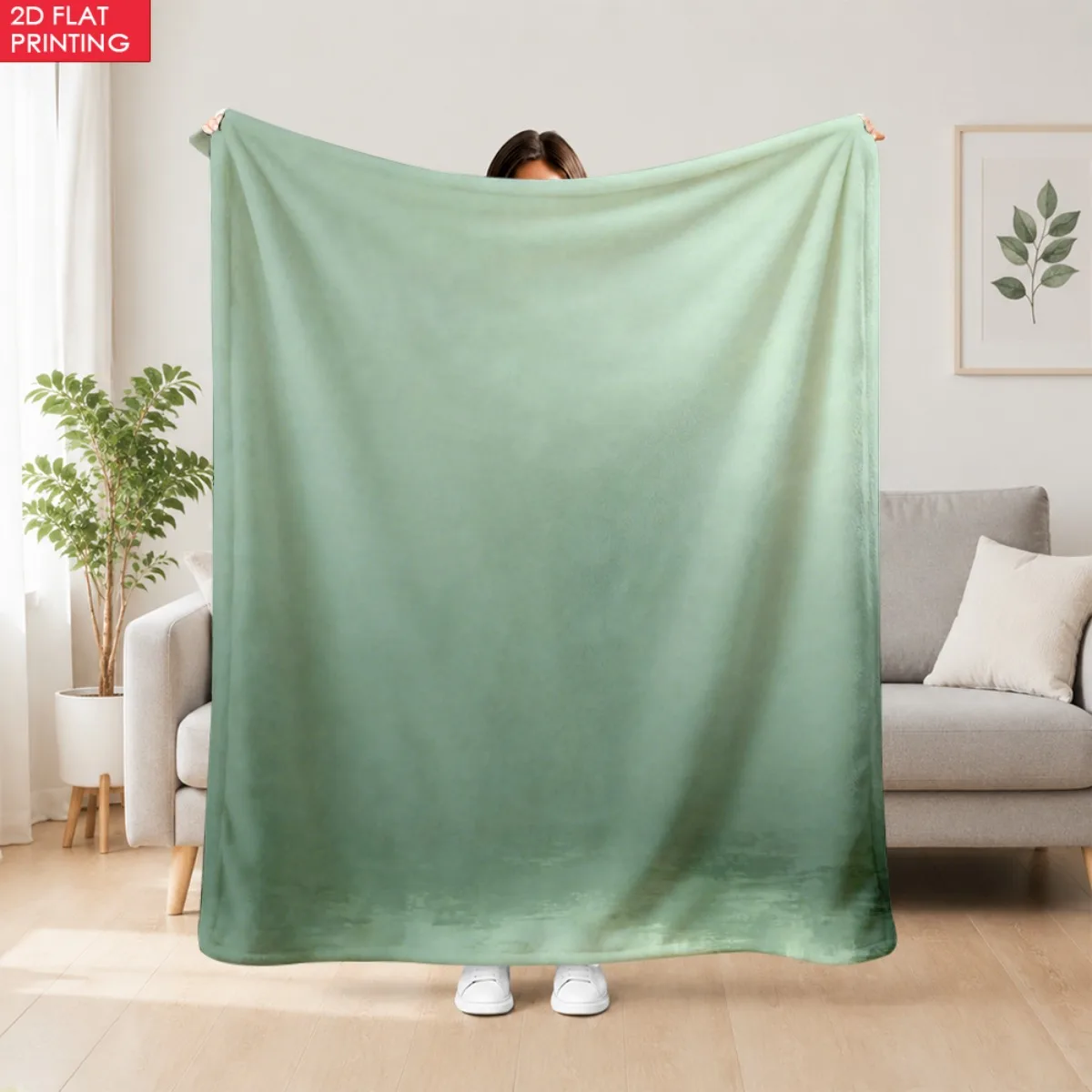 1pc Misty Sage Green Gradient Water Reflection Lightweight Flannel Hug Blanket - Gentle And Warm Great for Travel And Bedroom Gr