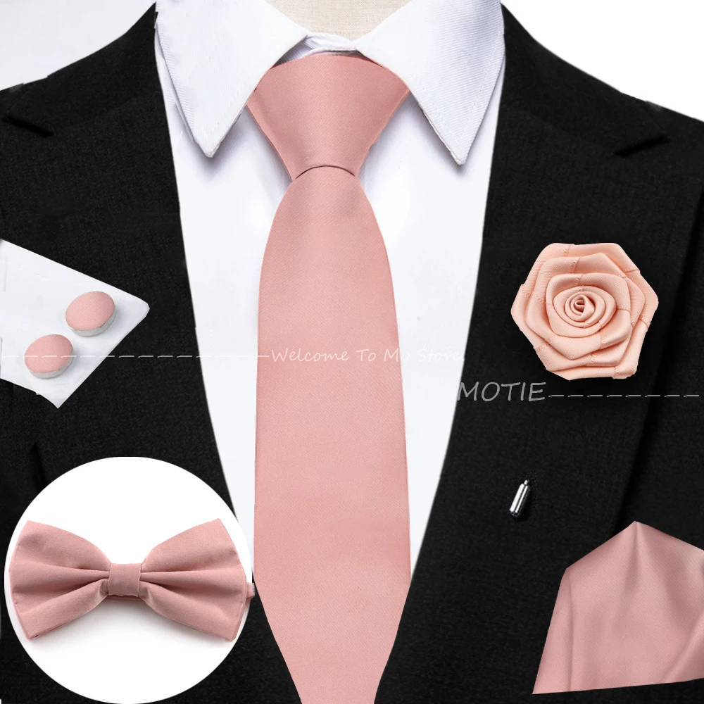 Hot Sale Burgundy Pink Necktie Set Include Polyester Bowtie Cufflink Floral Brooch For Groom Suit Wedding Cravat Shirt Accessory