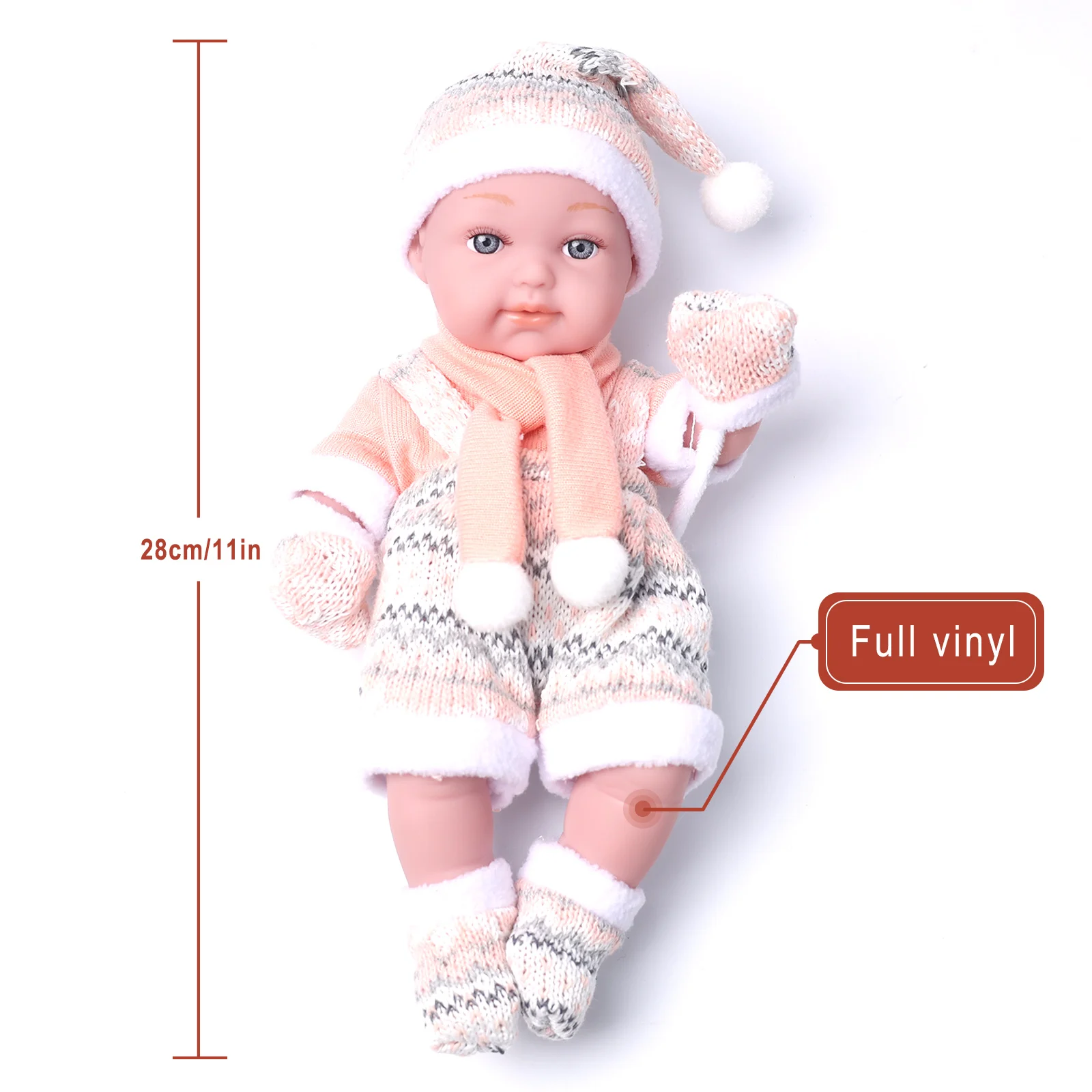 Bonecas reborn realistas, 11 polegadas, 28cm, fofas, lindas, cachecol de natal, luvas, laváveis, à prova d'água, corpo inteiro, vinil, bebê, presente para crianças