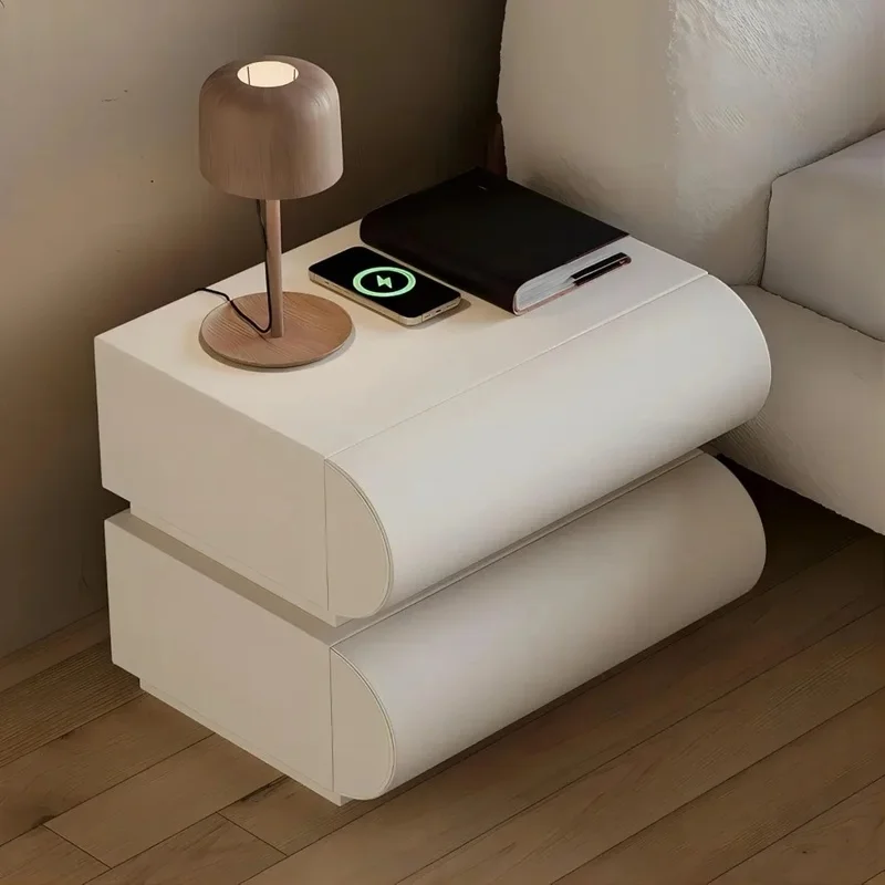 

Modern Nightstand with Wireless Charging, USB & Type-C Ports – White Leather Bedside Table with 2 Drawers