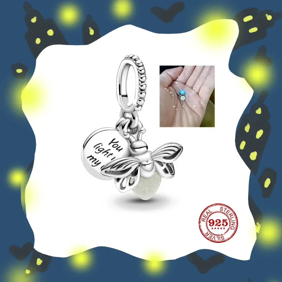 Glow-in-the-dark Firefly Dangle Charm Silver Plated Fit Charms Silver Original Bracelet for Jewelry Making Jewelry Charm