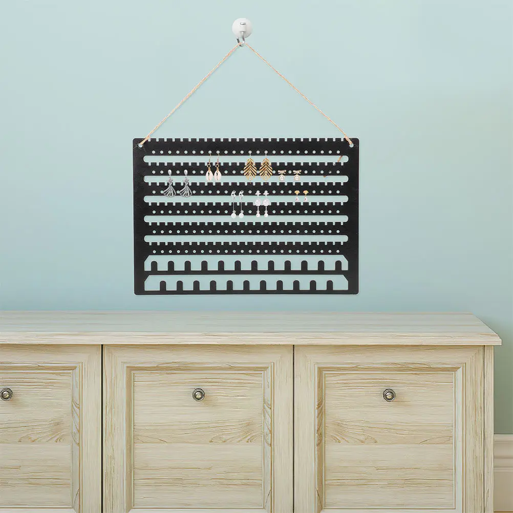 

2Pcs Wooden Jewelry Organizer Wall Mounted Earring Rack Necklace Display Holder Bracelet Storage Shelf Natural Rustic Decor