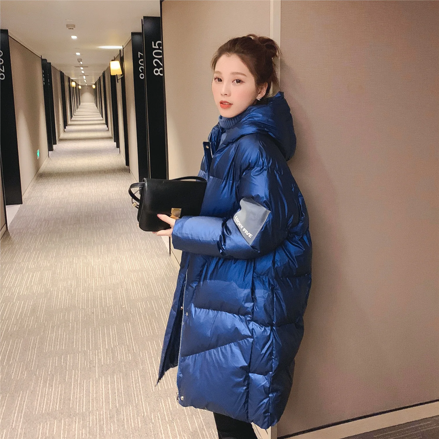 2024 Women Glossy Down Cotton Jacket Hooded Parka Warm  New Winter Jacket Parkas Female Cotton Padded Jacket Casual Outwear Pink