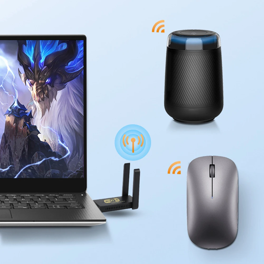 

Портативный USB-адаптер Wi-Fi с внешней антенной, беспроводная сетевая карта Wi-Fi 6, совместимая с Bluetooth, для ПК, настольных и портативных компьютеров