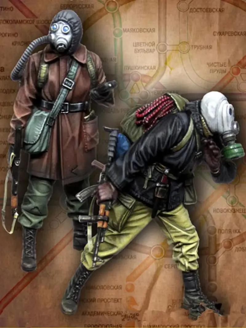 

1/35 Scale Resin Figure Model Kit 2 Soldiers Wearing Gas Masks Unassambled And Unpainted Hobby Miniature Diy Toy