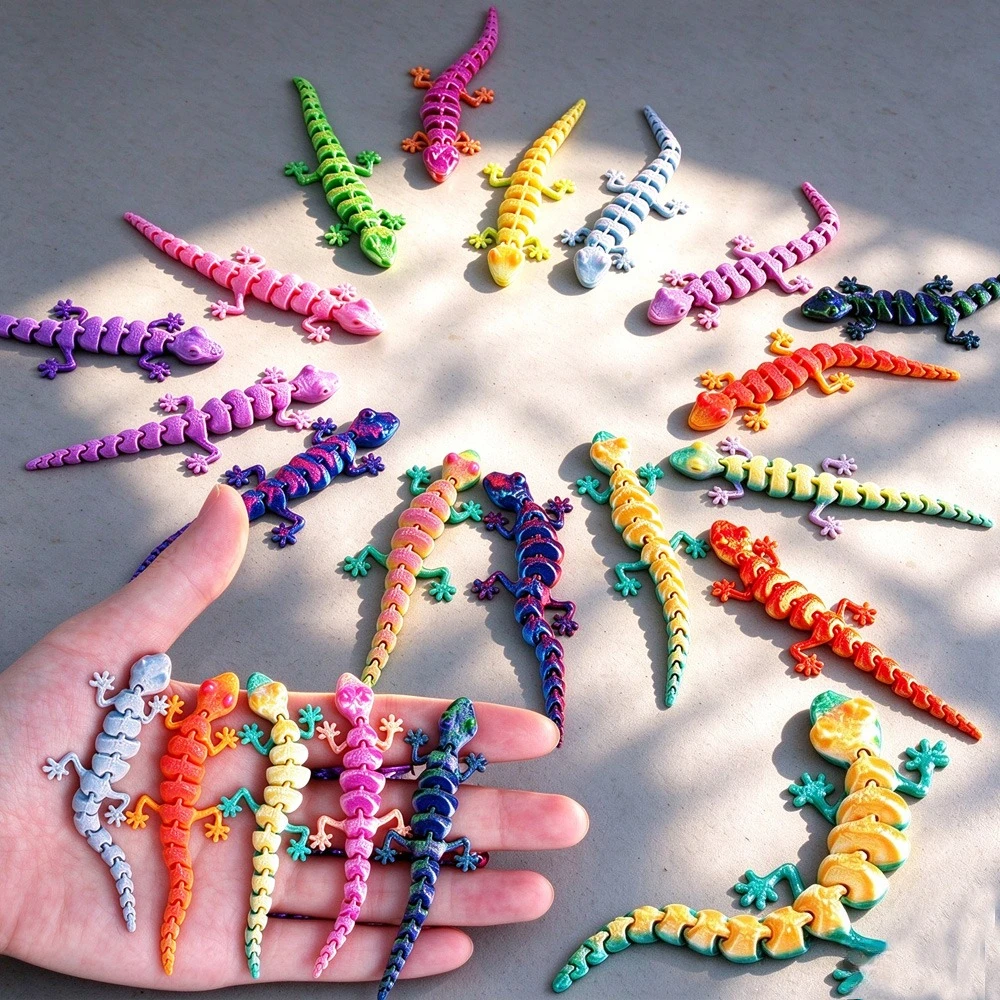 20/30PCS Adorable Animal Ornaments 3D Printed Gecko with Movable Joints - Fun Desk Toys, Random Colors, Cool Gift Desk Ornament