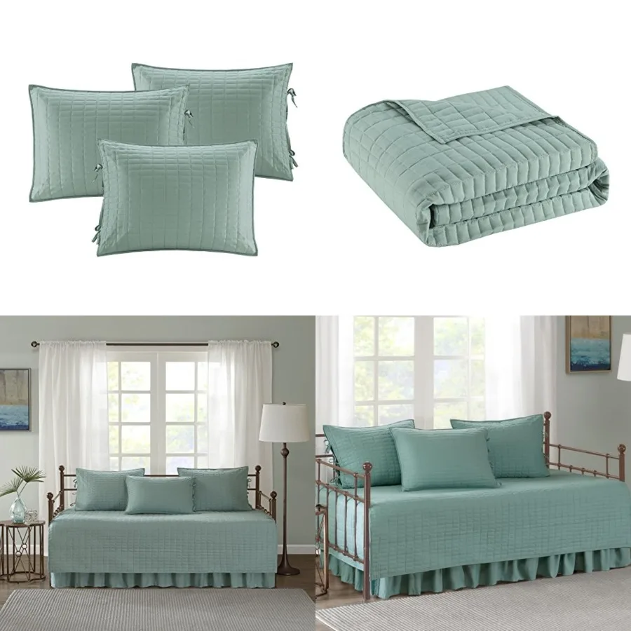 

Daybed Cover - Luxe Double Sided Quilting, All Season Cozy Bedding with Bedskirt, Matching Shams, Kienna Sage Green75"x39" 5 Piece