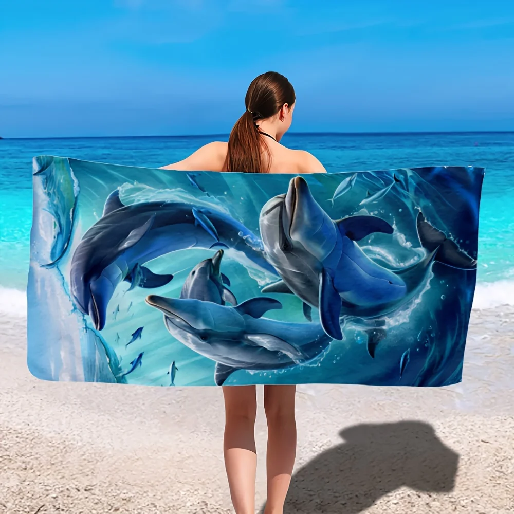 

Пляжное полотенце Dolphin, современное квадратное полотенце большого размера из ультратонкого волокна, мягкое, впитывающее, устойчивое к солнцу и легкое, подходит для использования на пляже.