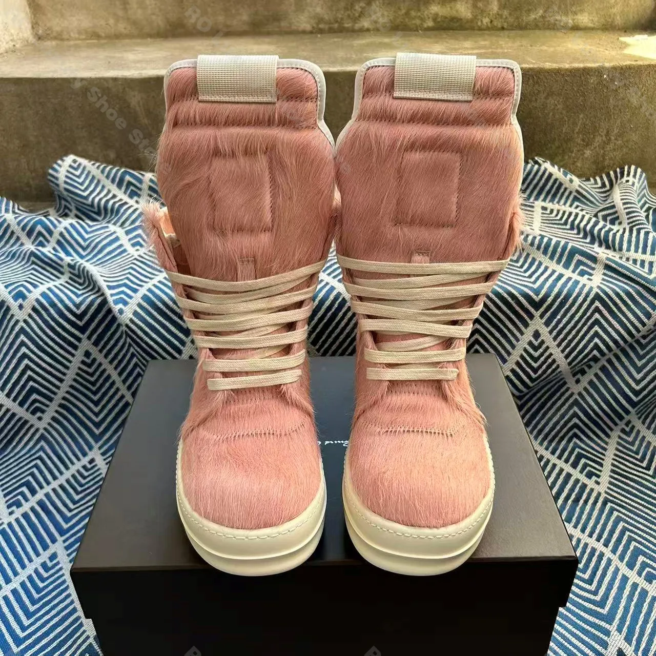 

Brand Men Shoe Women Horsehair Ankle Boot Designer High-top Trainer With Various Colors Height Increasing Massage Platform Shoe