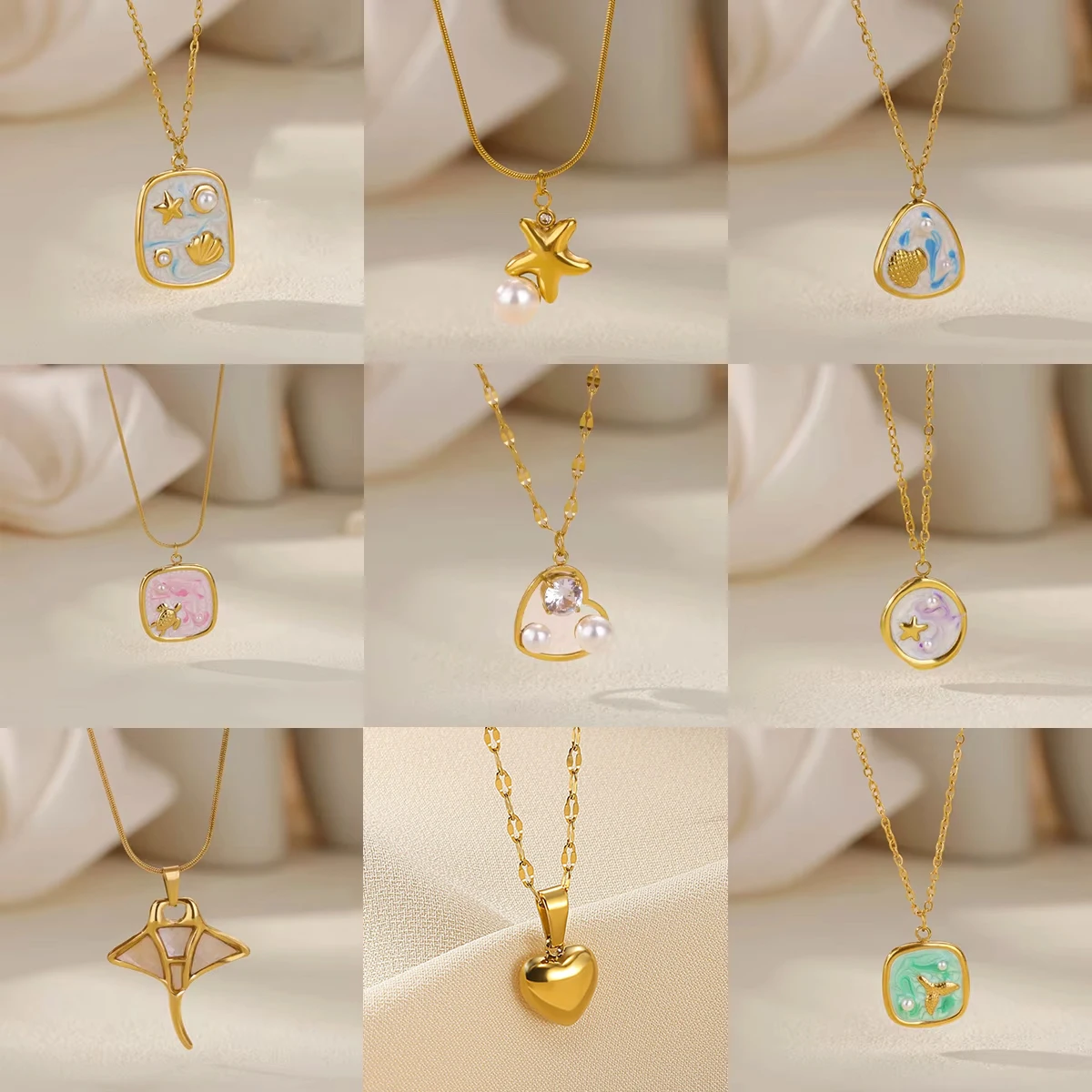 الفولاذ المقاوم للصدأ القلب ستار قلادة للنساء الذهب اللون مكافحة يتلاشى المختنق الحياة البحرية مجوهرات الصيف عطلة اكسسوارات هدية #1