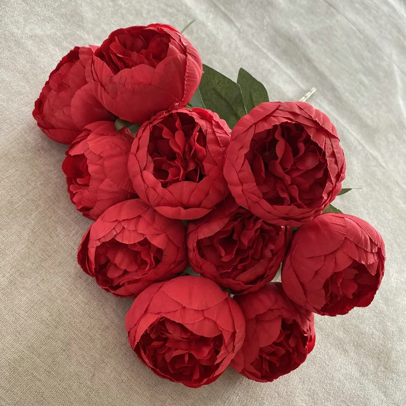 Silk Imitation Flowers Round Peony Bouquet Hotel Mall Office Decoration Champagne Peonys Artificial Wedding Fake Flower Decor