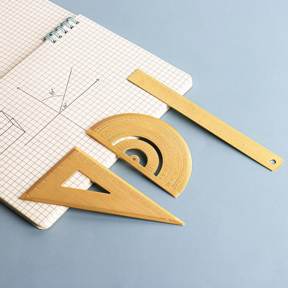 Creative Metal Triangle Ruler Vintage Brass Straight Ruler Protractor Stationery Measuring Tool School Supplies For Students