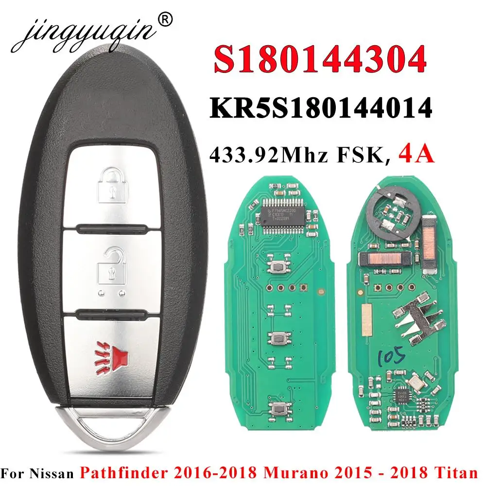 

jingyuqin 285E3-5AA1C S180144304 Remote Control Key 3Button 433mzh 4A for NISSAN Pathfinder 2016-2018 Murano Titan Altima Maxima