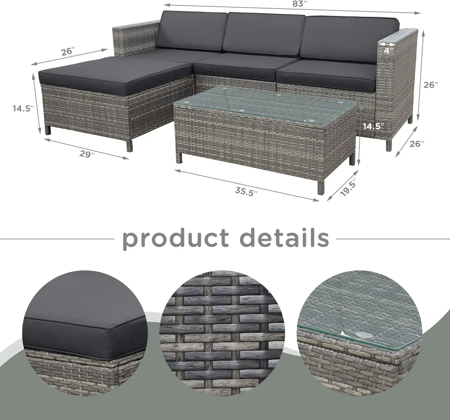 SUNVIVI-Conjunto de muebles de Patio para exteriores, 5 piezas, para todo tipo de clima