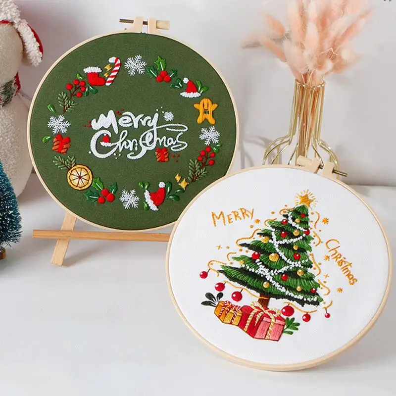 Christmas Cross Stitching Kits Merry Christmas DIY Kit with Patterns Instructions Embroidery Beginners Kit Needlepoint Kit