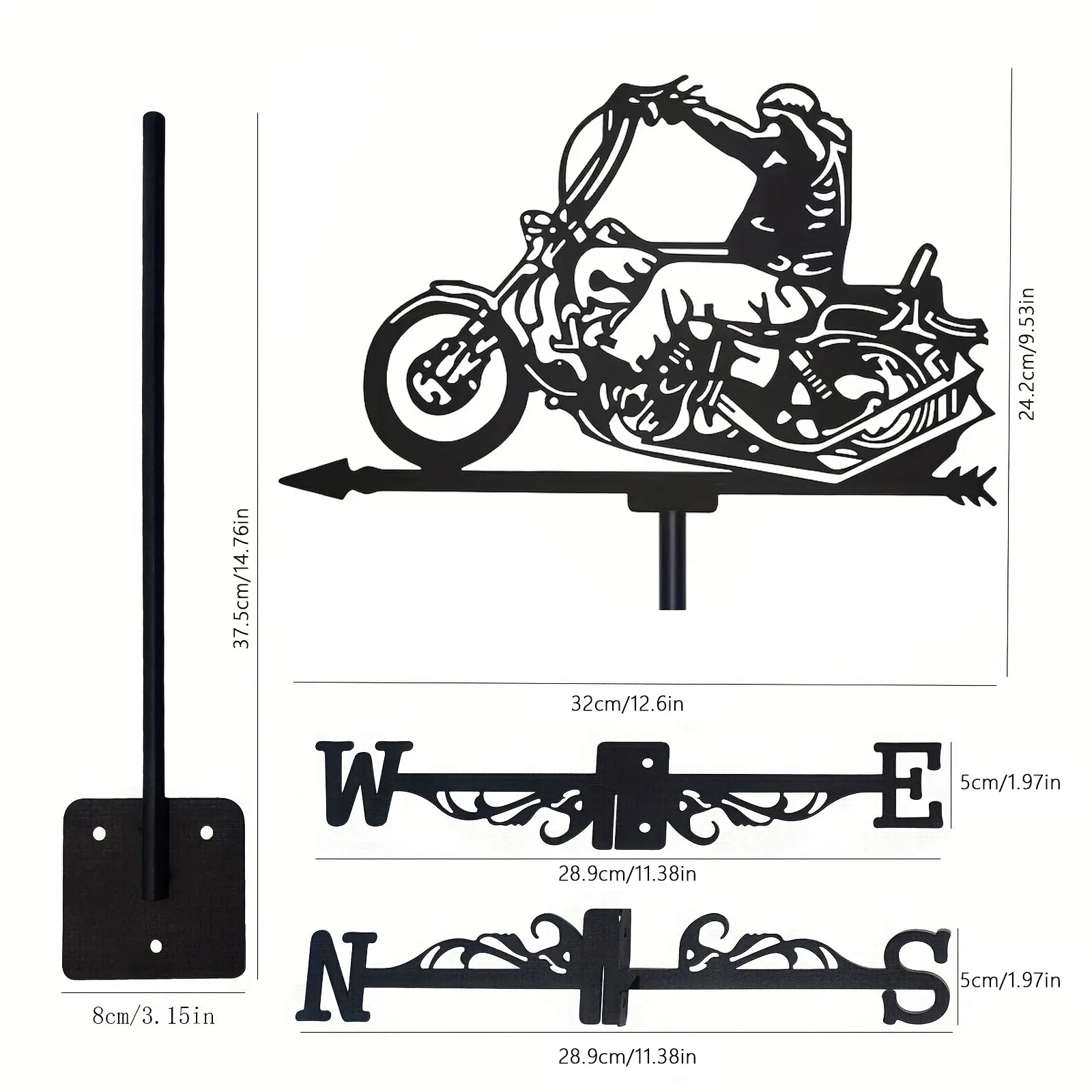 1pc Retro motorcycle metal wind vane - durable iron weather indicator, suitable for courtyards, roofs, lawns - perfect choice