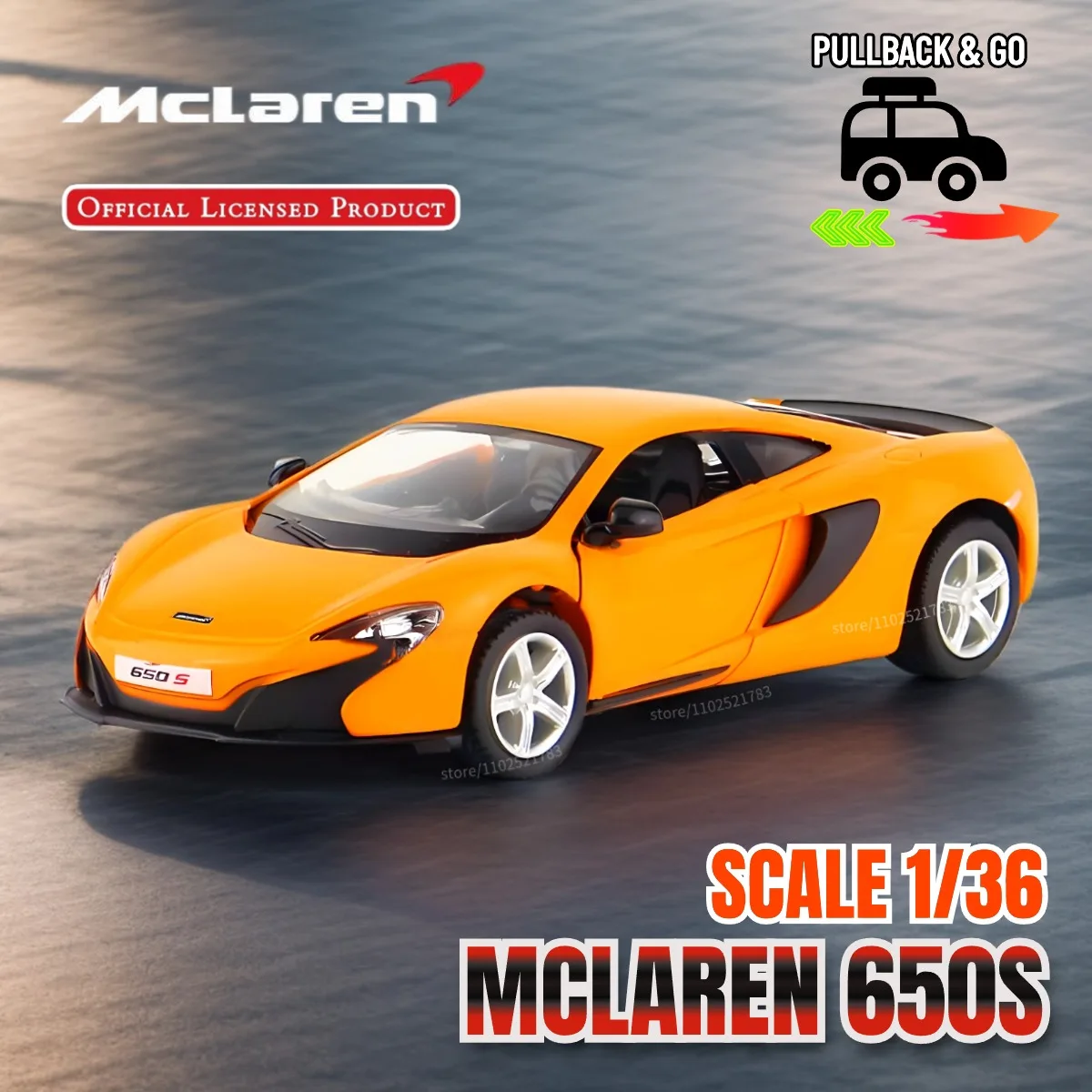 

Mclaren 650S 1969 1:36 Scale Pullback Toy Car Model Official Licensed Alloy Diecast Vehicle Replica Xmas Gift Kid Boy Toy