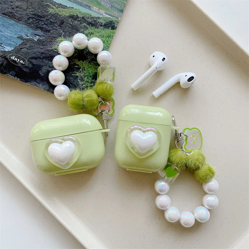 Ins Fresh Style Green Love Heart Earphone Case for Apple Airpods Pro2 Case for Airpods 3 3rd Generation AirPod 2 1 Case