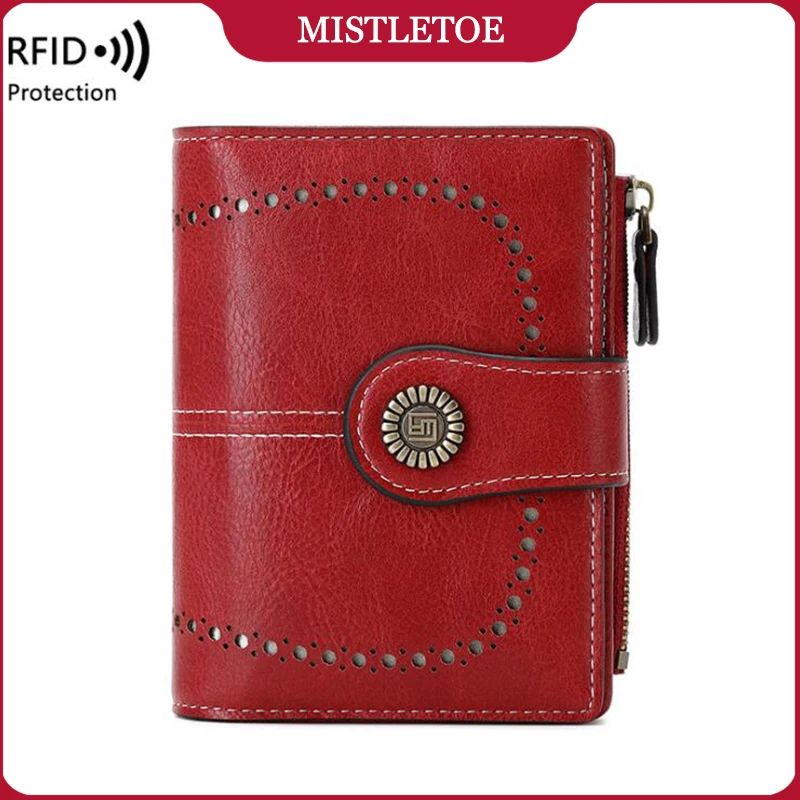 Women Small PU Leather Wallet Large Capacity Card Holder Anti RFID Coin Purse for Women Red Black Color Fashion Mother Gifts