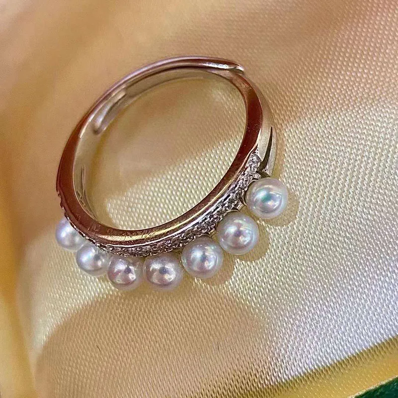 SGARIT Jewelry Rings S925 Silver Wedding Opening Adjustable Ring Fashion Natural Freshwater Pearl Row Rings Engagement for Woman