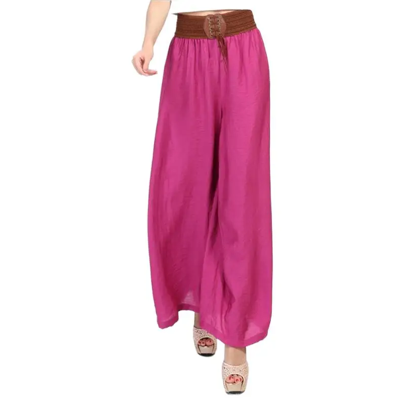 

Women Boho Long Pants Thin Comfortable Casual Loose Wide Leg Pants Belt Patchwork Trousers pantalones frescos de verano mujer