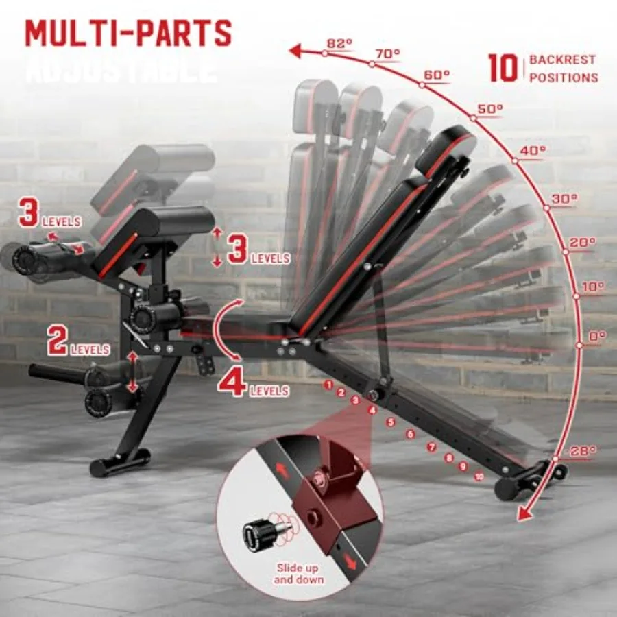 Home Gym Adjustable Workout Bench with Leg Extension Curl Extended Headrest 900LBS Ccity Incline/Decline/Flat Preacher Curl Ben