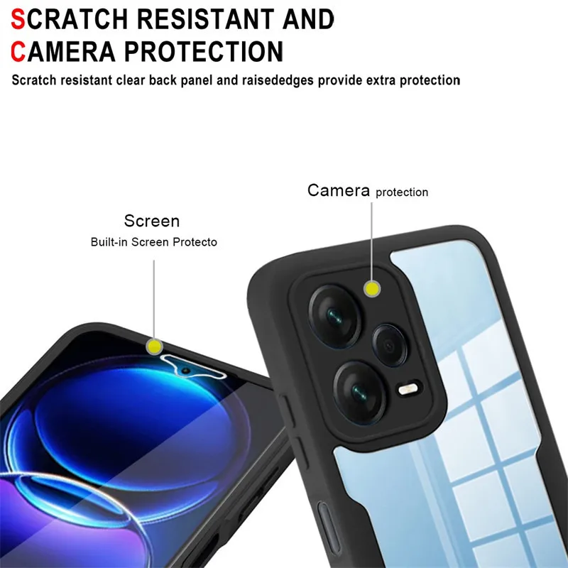 360 Full Shockproof Silicone Case For Xiaomi Redmi 13C 12C 12 10C 9 9A 9C Note 13 12 11 10S 9 Pro Built-in Screen Protector Case