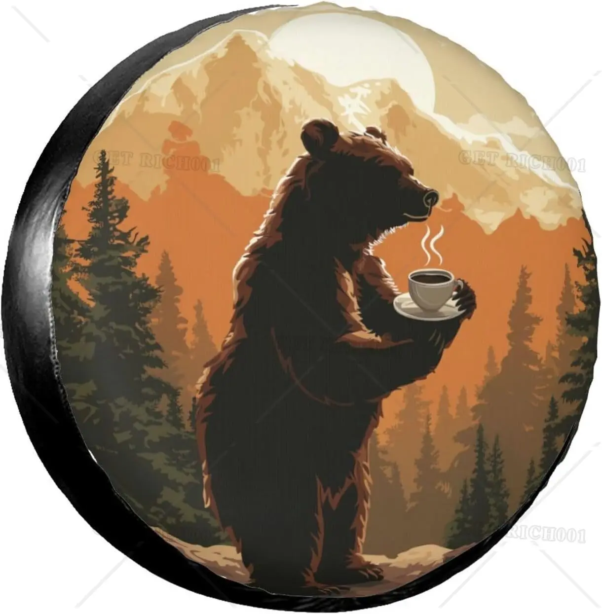 Sunset Bear Coffee Spare Tire Cover for Rv Trailer Camper Waterproof Wheel Protectors Cute Wheel Cover Universal Fit for Truck
