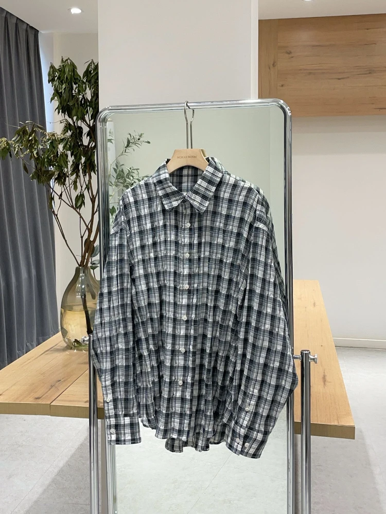 

Nok Xiaola Authentic Spring 2025 Brand SAND Pleated Single Button irt Korean Sle Straight Cut Long Sve Ne