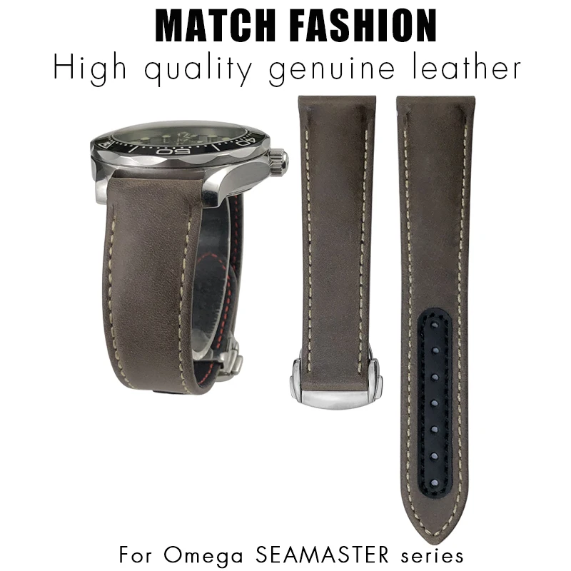 

Ремешок для часов из утолщенной яловой кожи 19 мм, 20 мм, 21 мм из натуральной кожи для Omega Seamaster 300 Aqua Terra Speedmaster Moon, ремешок для часов