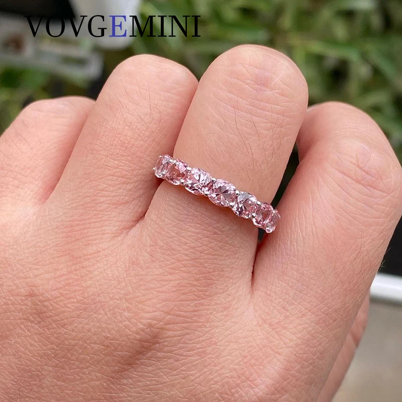 VOVGEMINI Lab Pink Sapphire Wedding Ring Band 3x3mm Real Pure Original 9k 14k 18k Yellow Rose White Gold Jewelry For Woman