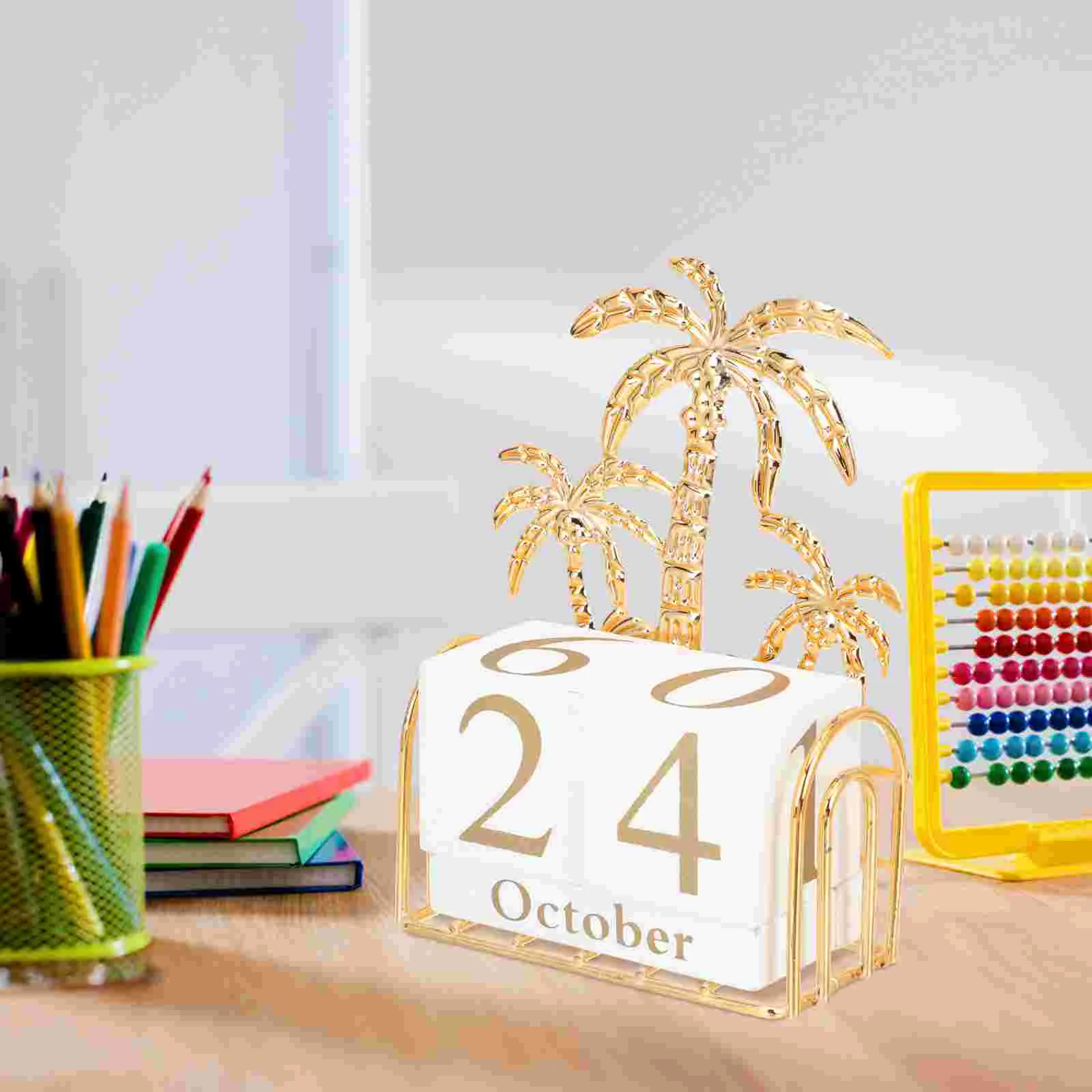 Calendario Decorazione Casa Blocco di legno Quadrato Ragazza creativa Mattone in metallo Foglia di tartaruga Scrivania Bambino perpetuo