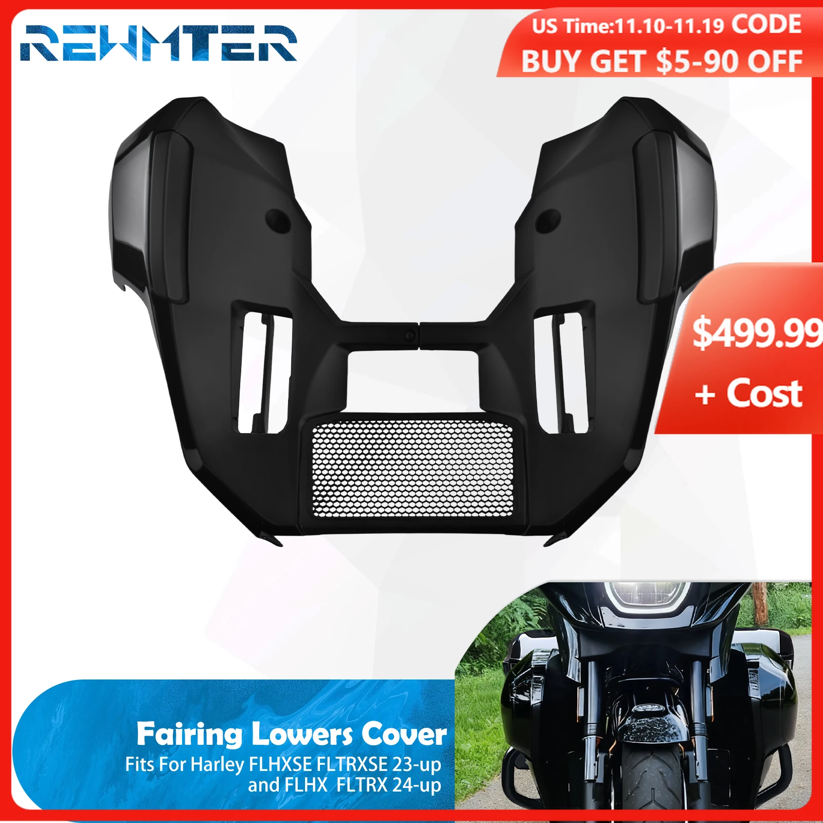 

Motorcycle Fairing Spoiler Kit Lowers Cover Extended Chin Spoiler For Harley Touring Street Road Glide 23-Up FLHX FLTRX 2024-Up