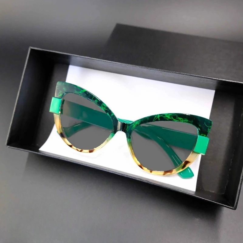 New Fashionable Color-Blocked Cat-Eye Sunglasses with Plus Diopters Casual Versatile Outdoor UV-Protective Eyewear 0 To +4.0