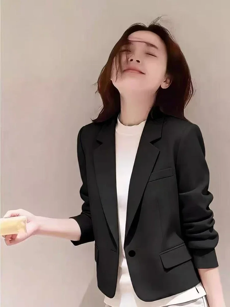 2026 Women Short Blazer Spring Autumn Elegant Casual Suit Jacket Petite Slim Fit Flattering Coat