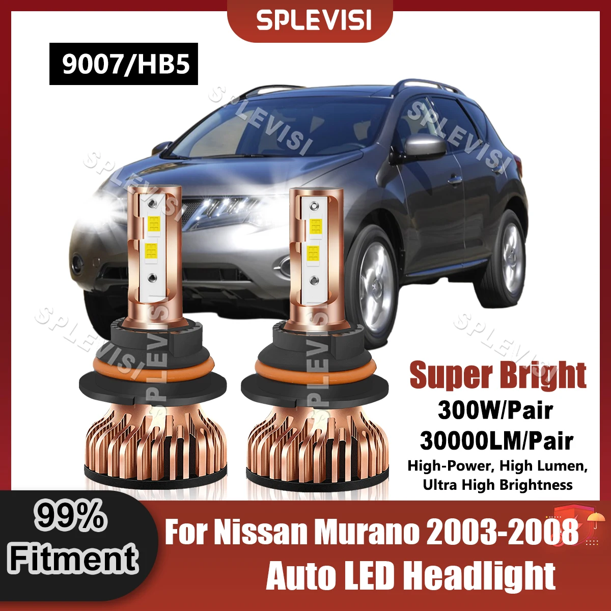 

2PCS Xenon White 9007/HB5 LED Headlight Bulbs 9V-24V 300W 30000LM/Pair Replace For Nissan Murano 2003 2004 2005 2006 2007 2008