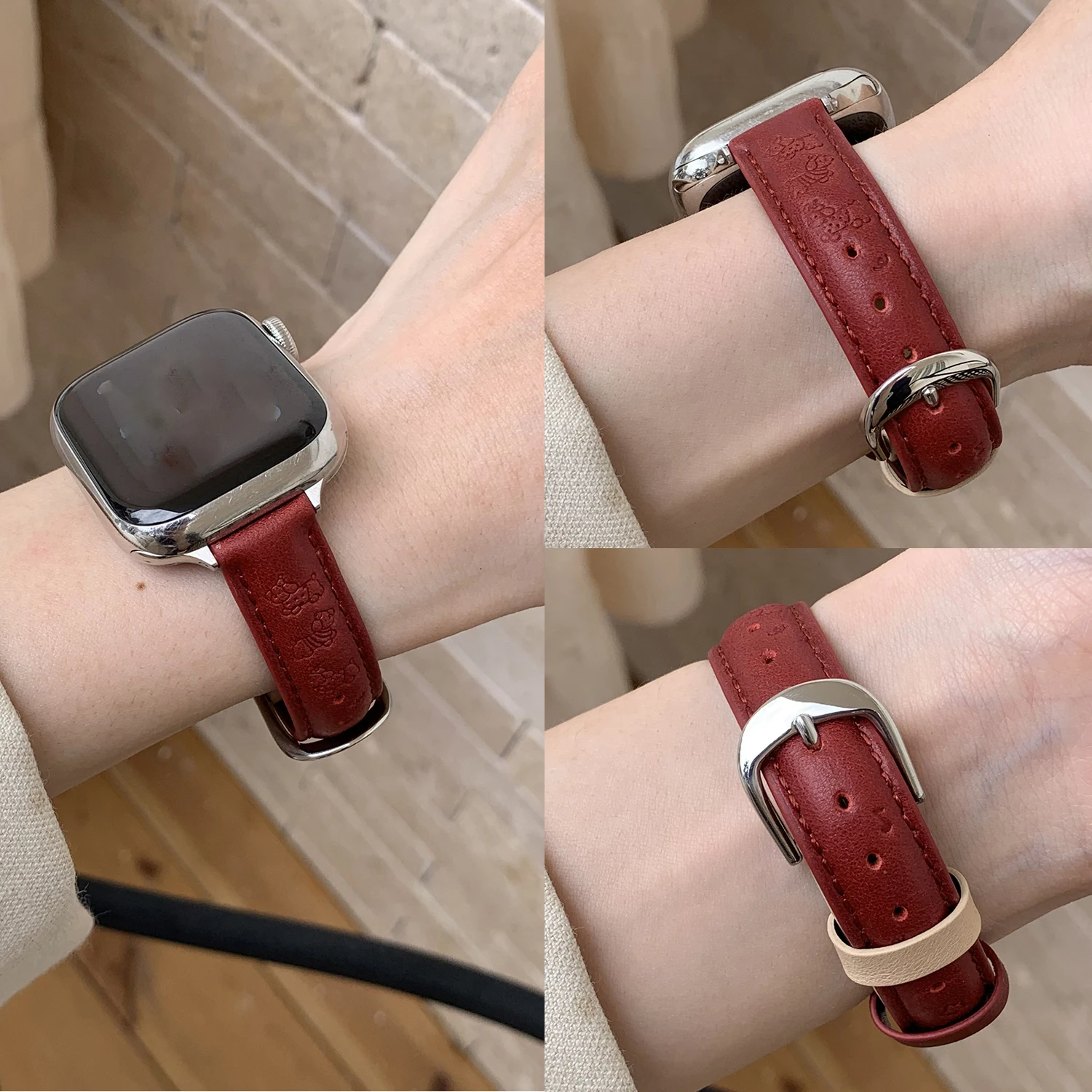 Printed and Color-Patterned Genuine Leather Strap for Apple Watch 46/45/44/42-40mm Girl's watch strap for iWatch Series S11 S10