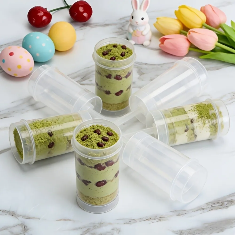 10pcs Transparent Push Cake Holders Cylinder Shaped Plastic Cake Pusher Reusable With Lids Small Cake Mold Family Gatherings