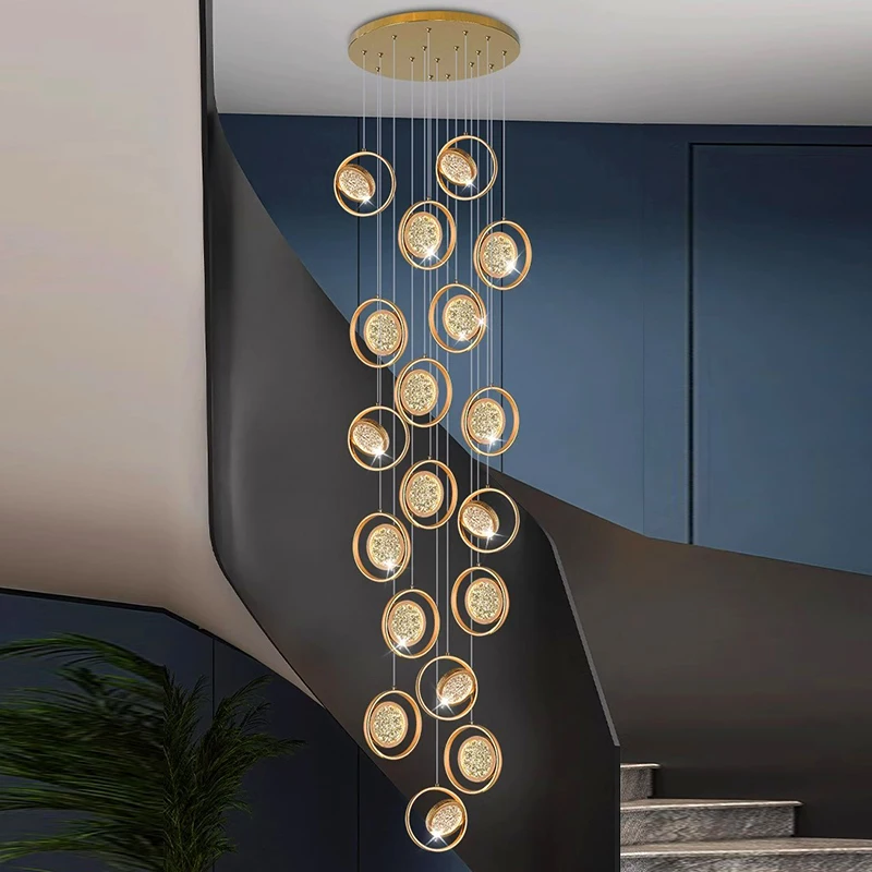 2024 New Glossy Staircase Chandelier Nordic Interior Decoration For Living Room Hotel Lobby Villa Luxury Ceiling Lighting