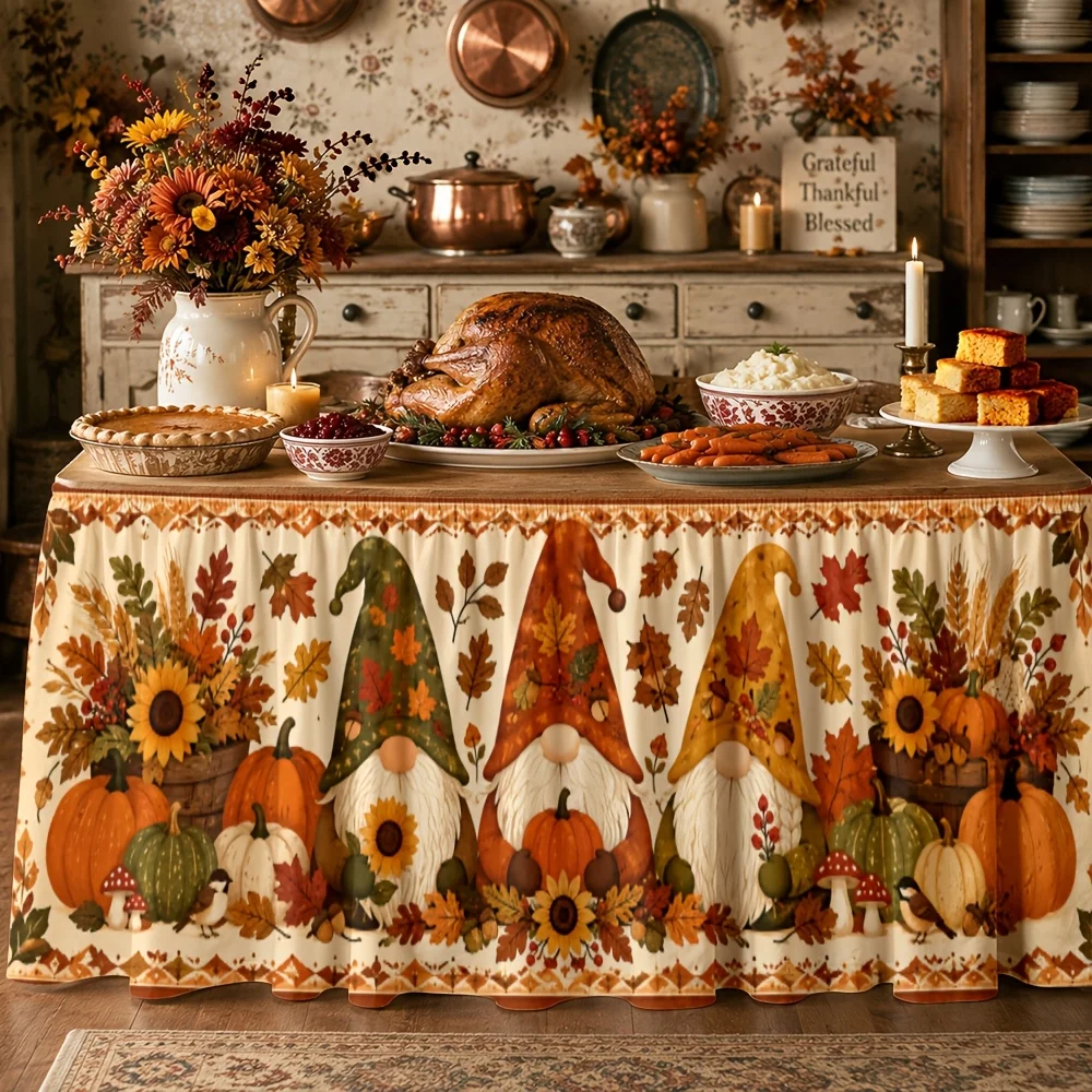 Table flag and table skirt - 1 piece - Autumn harvest dwarf pumpkin and sunflower leaf patternzyc